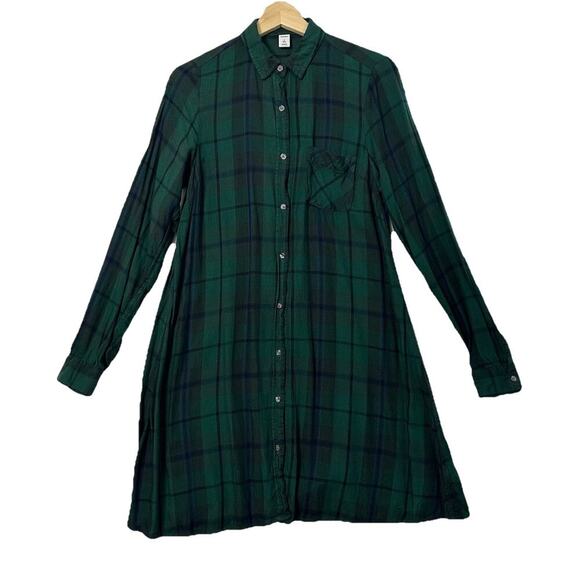 Old Navy Shirt Dress Womens Small Tall Green Plaid Preppy Grunge Country Skate - Picture 1 of 11